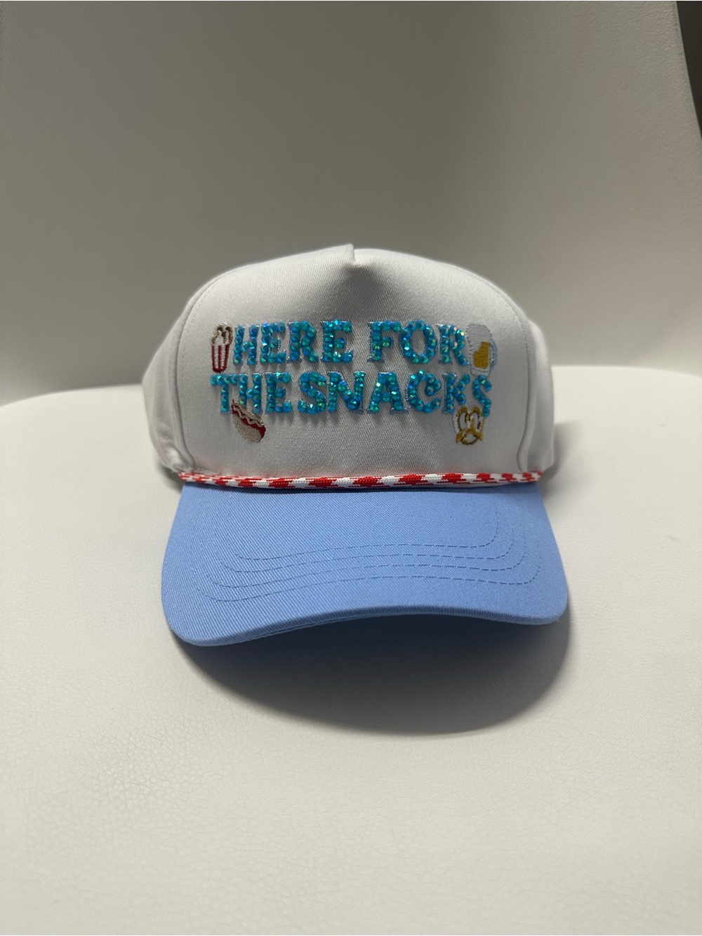 Here For The Snacks White & Light Blue  Cap